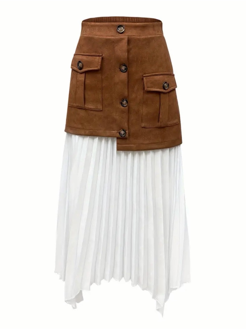 Button-Front Faux Suede Mini Skirt in Rust